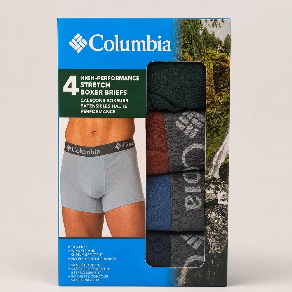 Columbia High Performance Stretch Boxer Briefs 4 Pack (M 32-34) Tagless Pouch